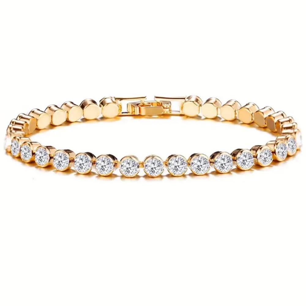 Elegant Cubic Zirconia Gold Tennis Bracelet One Size